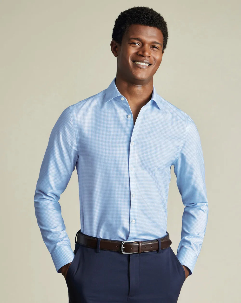 Semi-Cutaway Non-Iron Cotton Linen Shirt - White