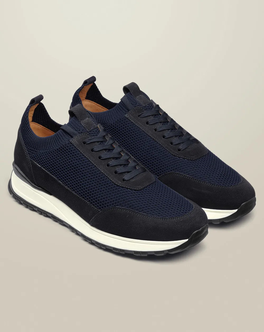 Leather Textile Trainers - Dark Chocolate