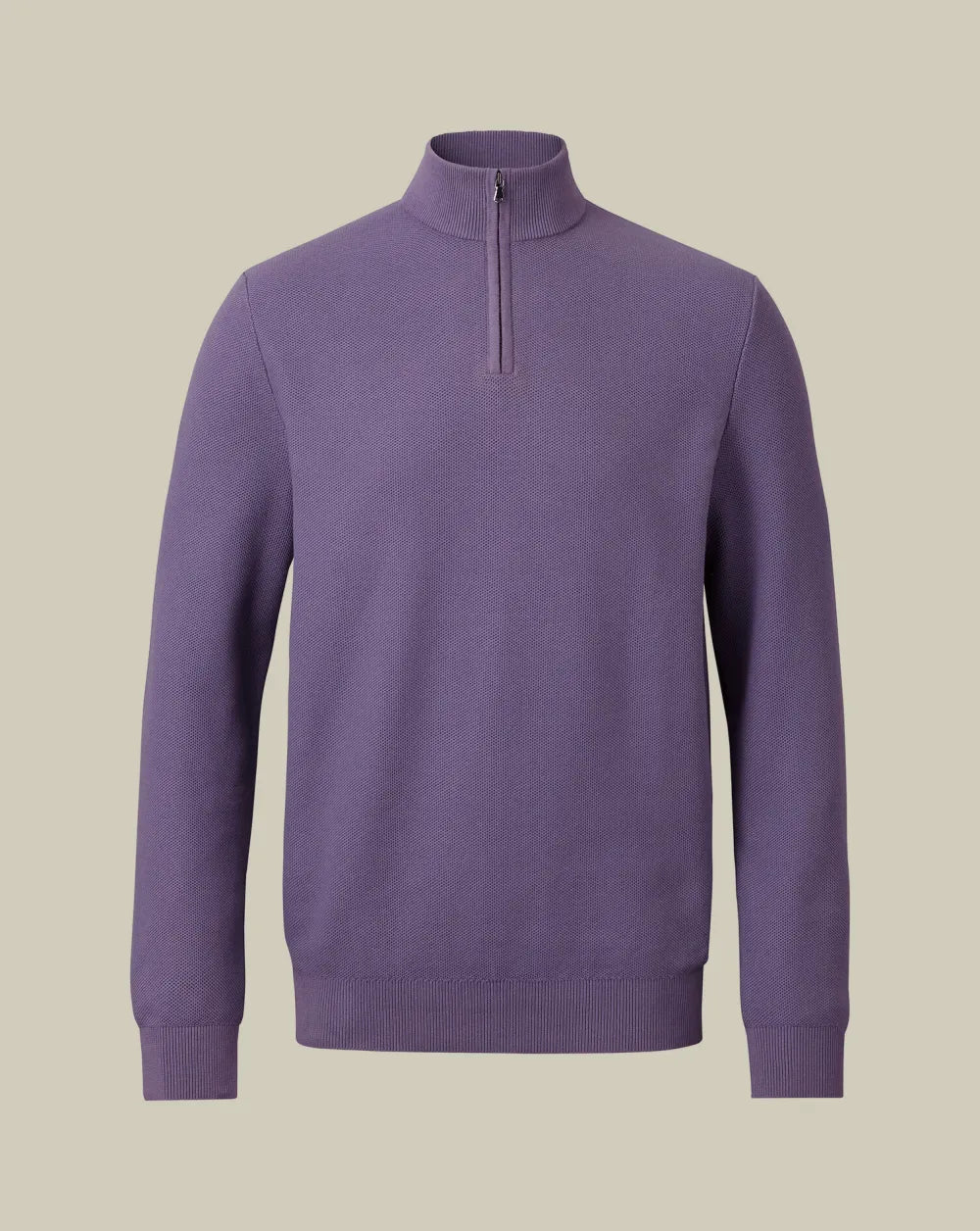 Honeycomb Cotton Zip Neck Jumper - Purple