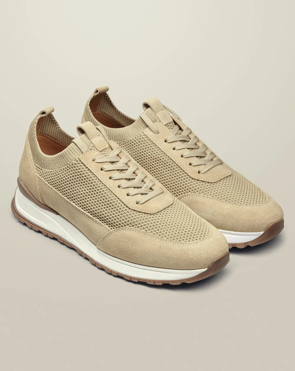 Leather Textile Trainers - Dark Chocolate