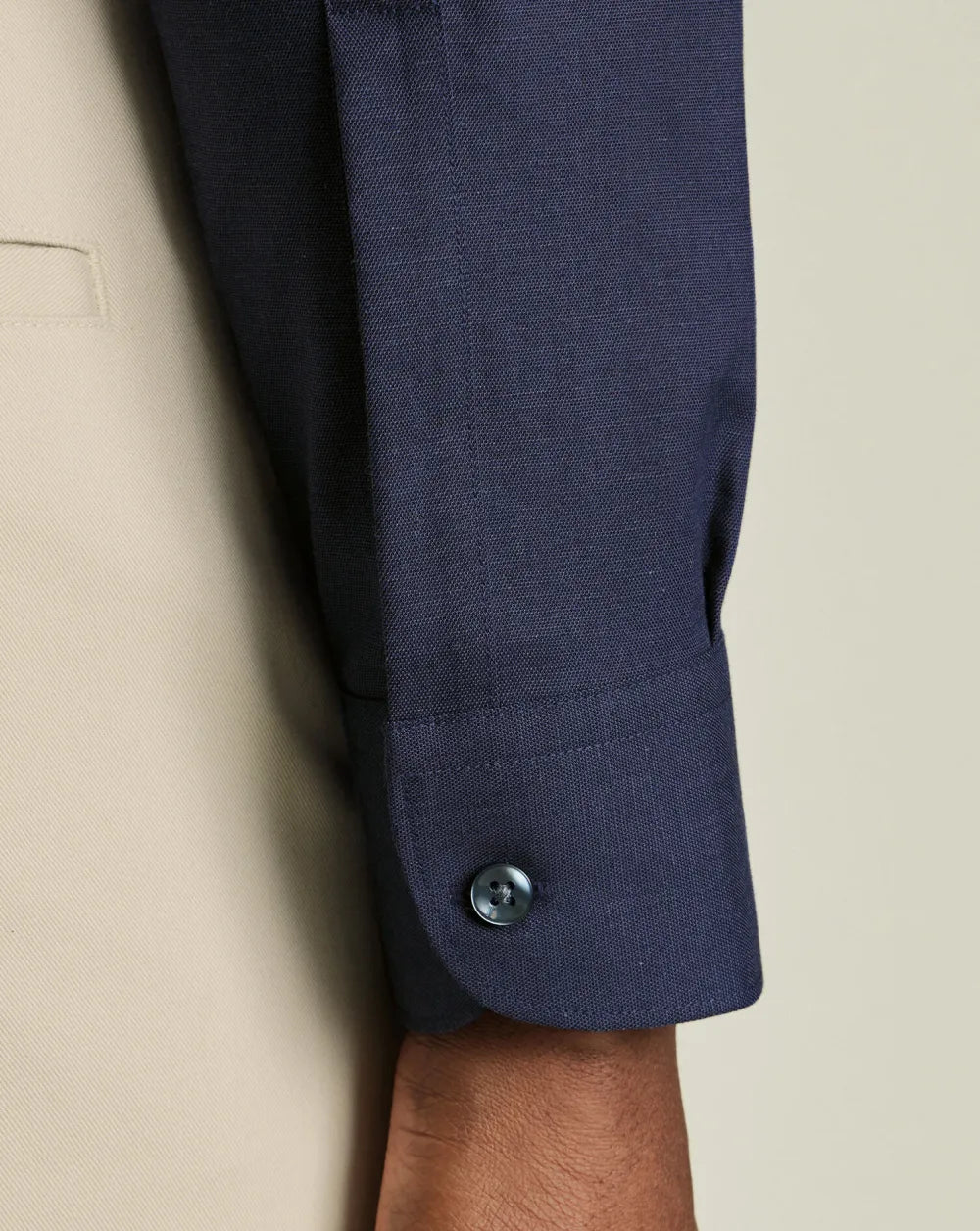 Semi-Cutaway Non-Iron Cotton Linen Shirt  - White