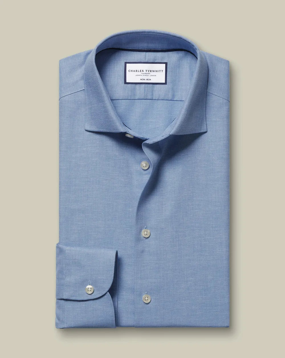 Semi-Cutaway Non-Iron Cotton Linen Shirt  - White