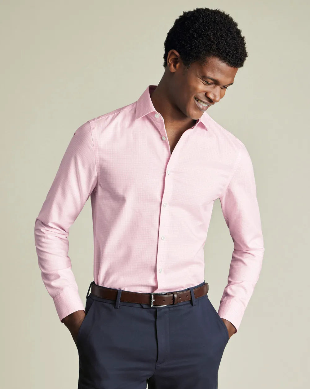 Semi-Cutaway Non-Iron Cotton Linen Shirt  - White
