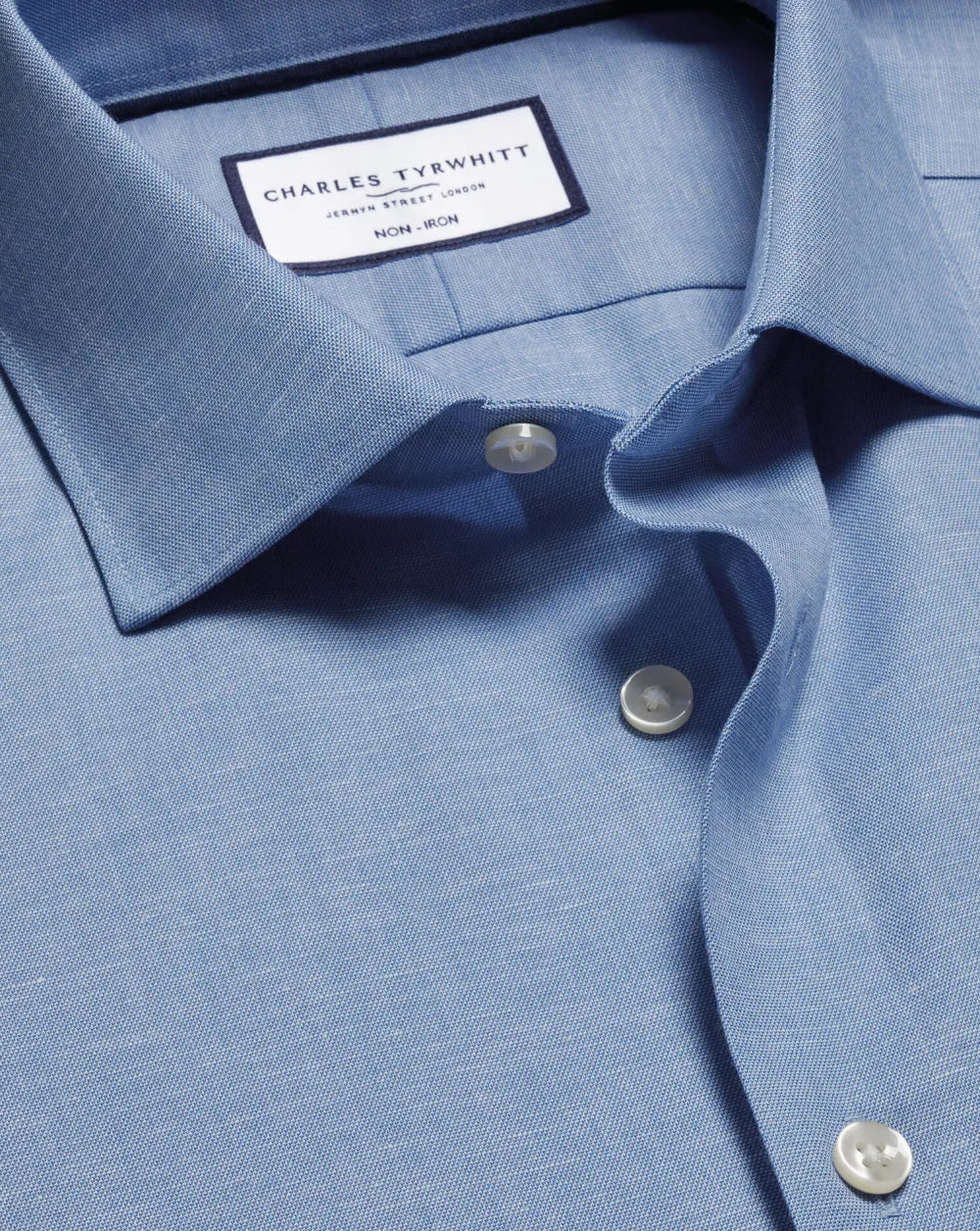 Semi-Cutaway Non-Iron Cotton Linen Shirt  - White
