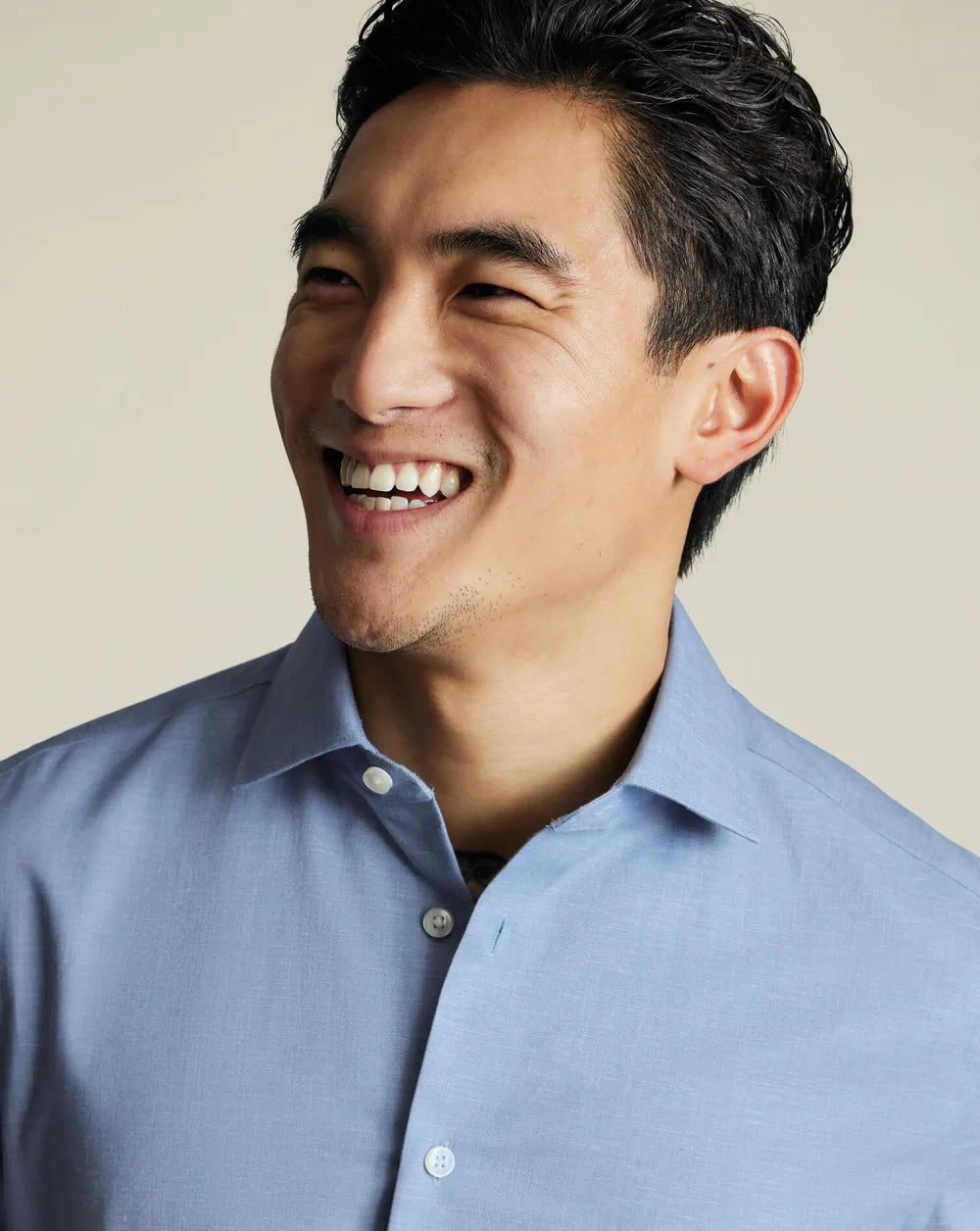 Non-Iron Cotton Linen Short Sleeve Shirt - Ink Blue
