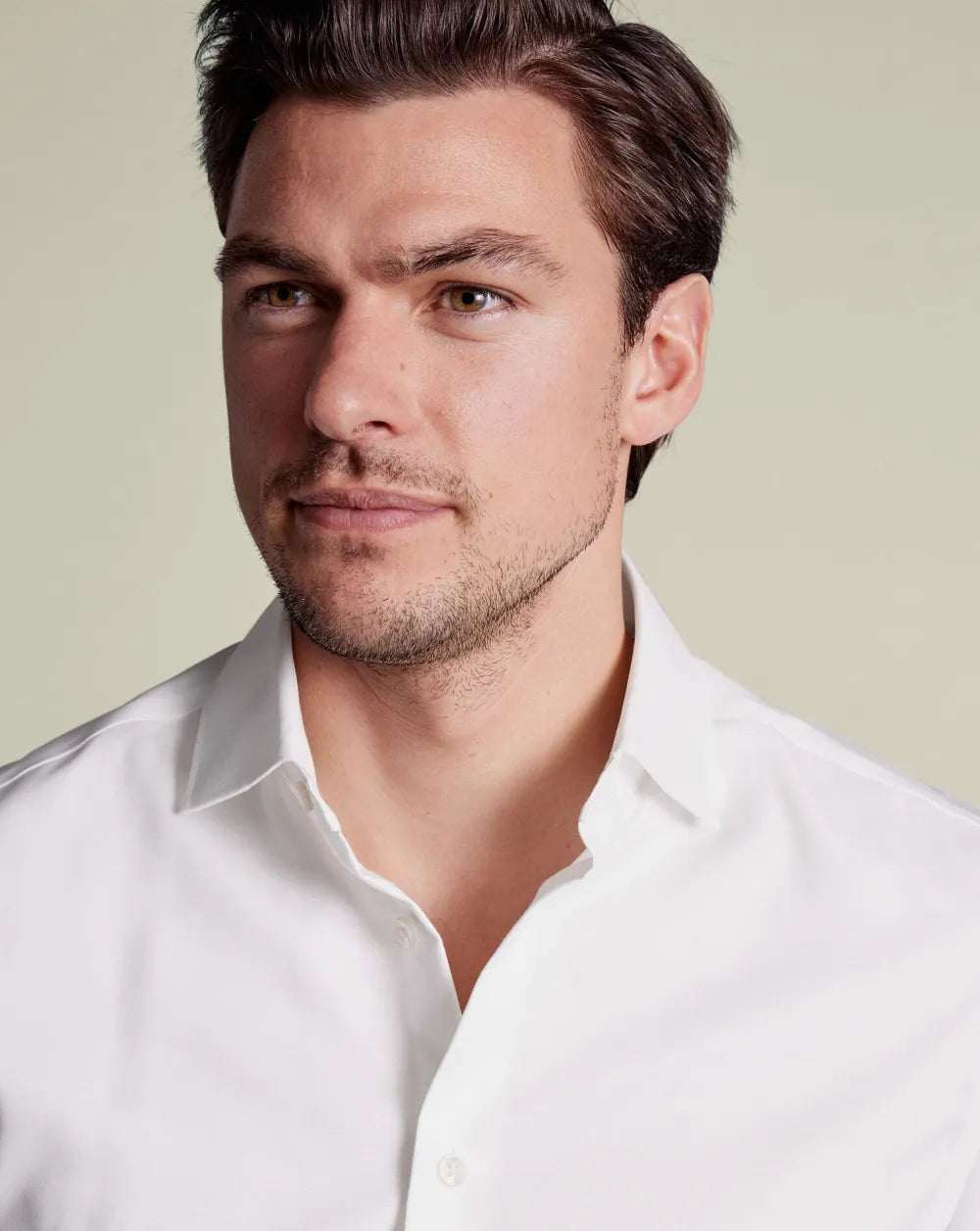 Semi-Cutaway Non-Iron Cotton Linen Shirt  - White