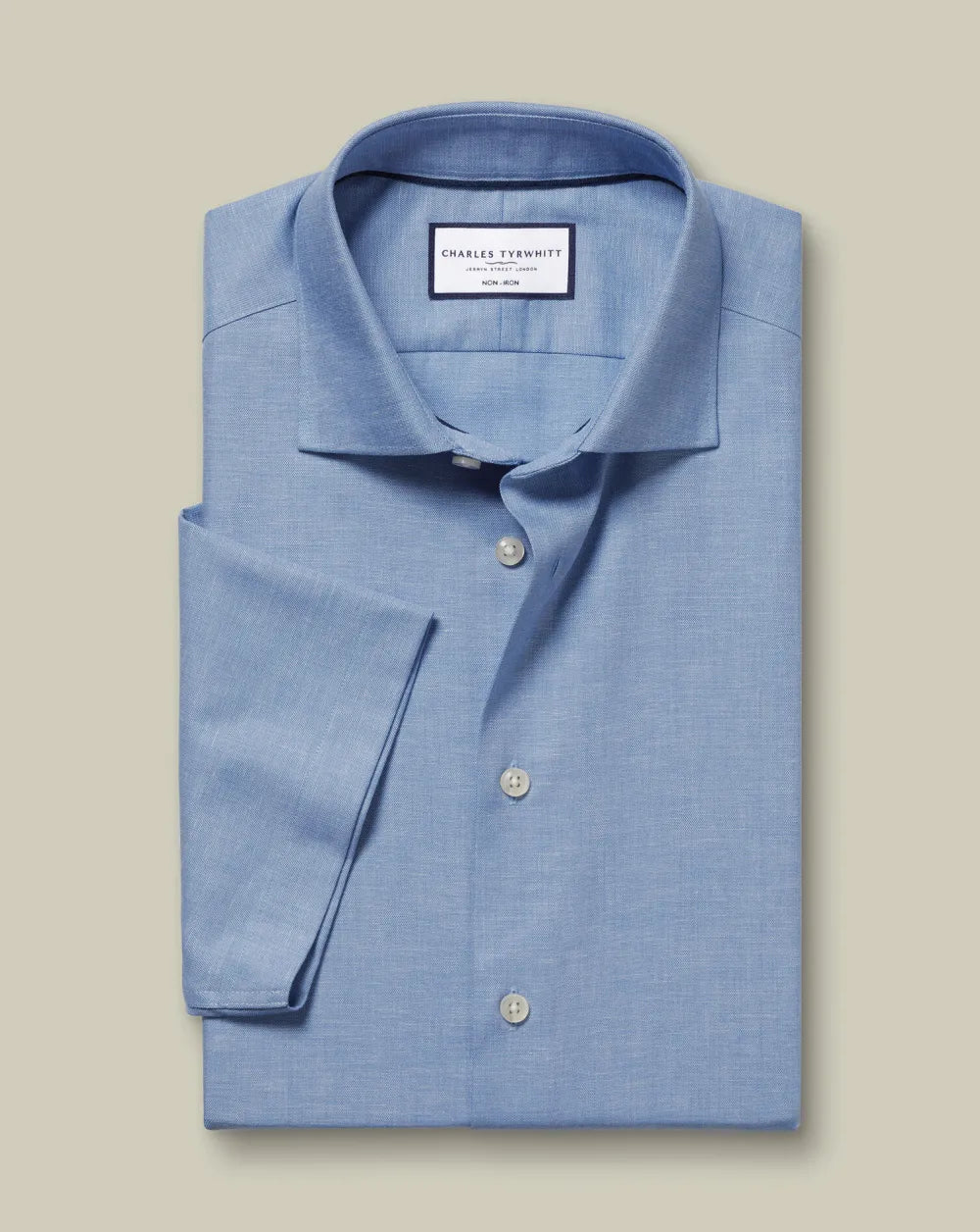 Non-Iron Cotton Linen Short Sleeve Shirt - Ink Blue