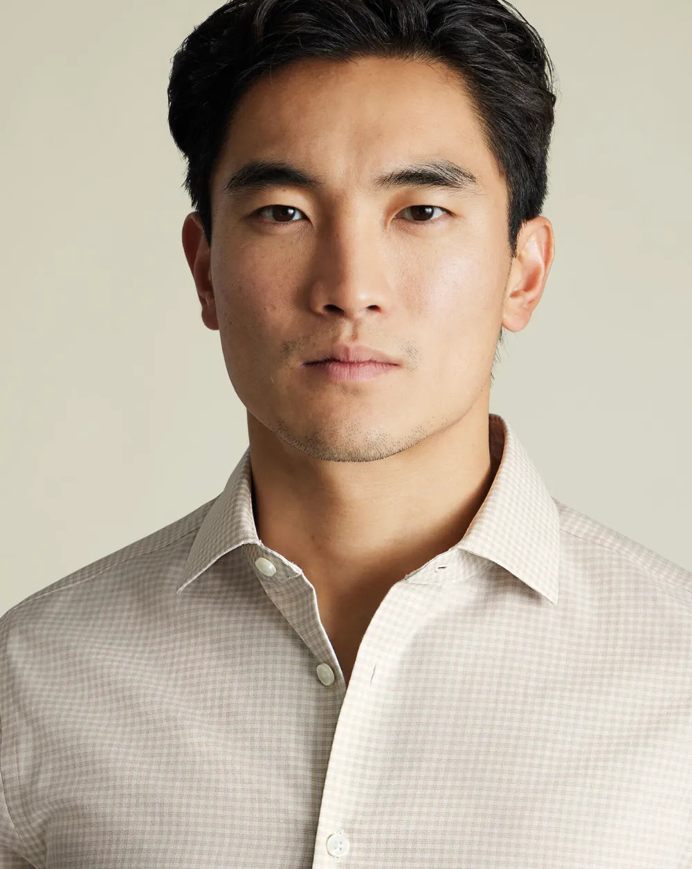 Semi-Cutaway Non-Iron Cotton Linen Shirt  - White