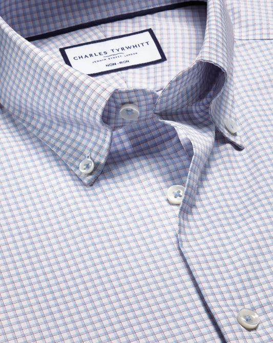 Button-Down Non-Iron Oxford Check Shirt - Blue & Red