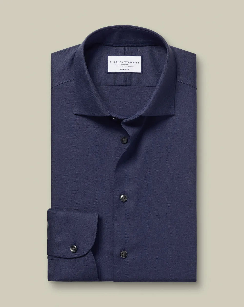 Semi-Cutaway Non-Iron Cotton Linen Shirt  - White