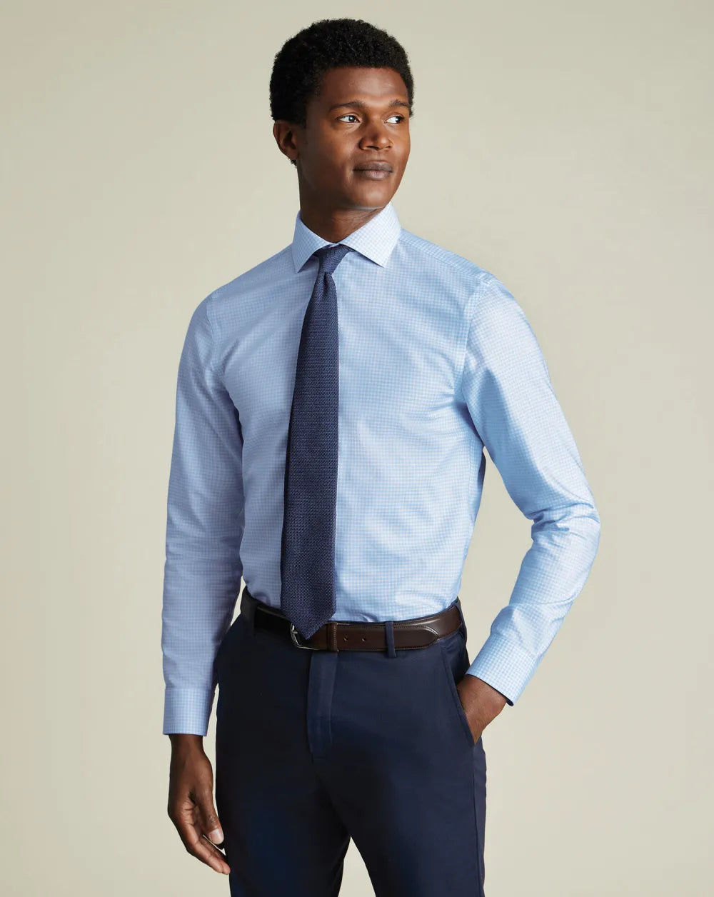 Semi-Cutaway Non-Iron Cotton Linen Shirt  - White