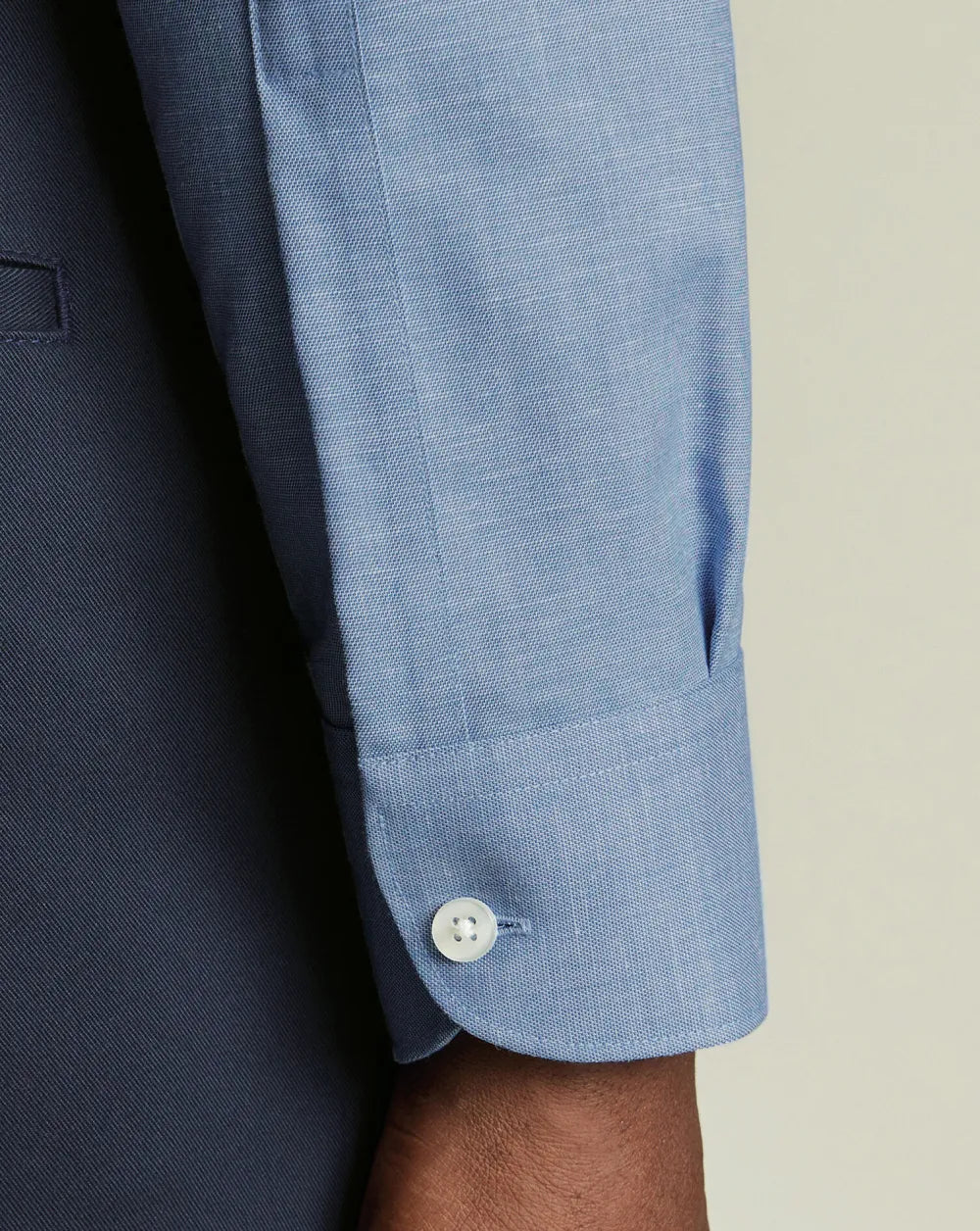 Semi-Cutaway Non-Iron Cotton Linen Shirt  - White