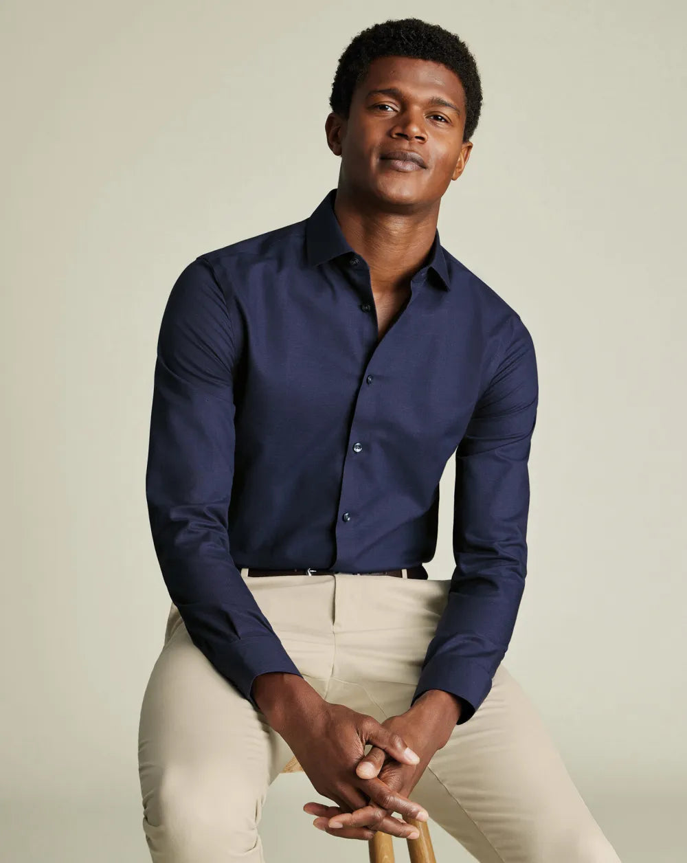 Semi-Cutaway Non-Iron Cotton Linen Shirt  - White