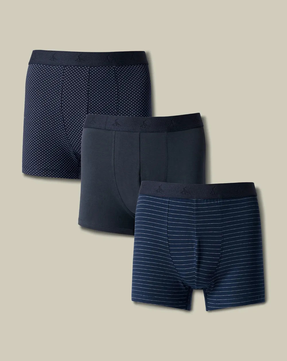 3 Pack Cotton Stretch Patterned Jersey Trunks - French Blue